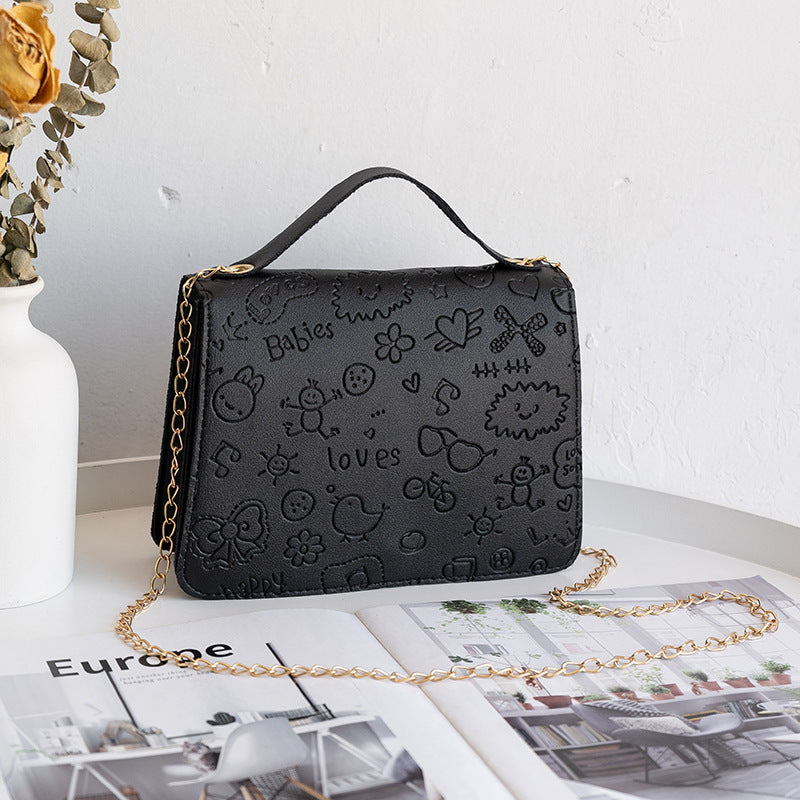 Women's Embossed PU Chain Crossbody Handbag - 20x5x15cm, Multiple Colors