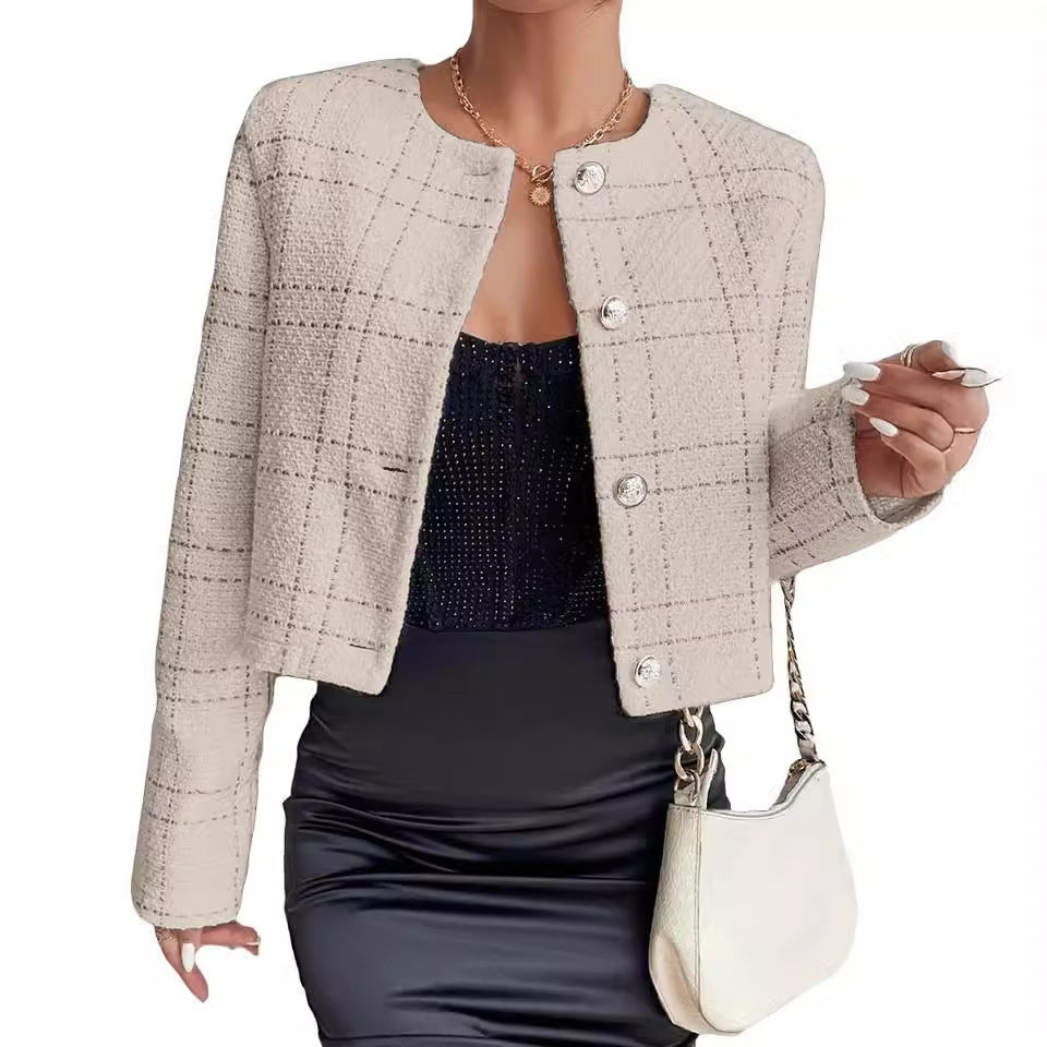 Veste boutonnée classique à carreaux pour femme, disponible en plusieurs coloris
