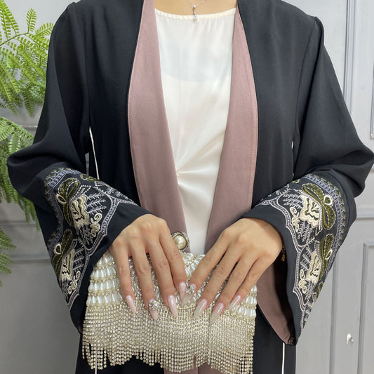 معطف/روب مطرز بألوان متداخلة بسيط للنساء المسلمات