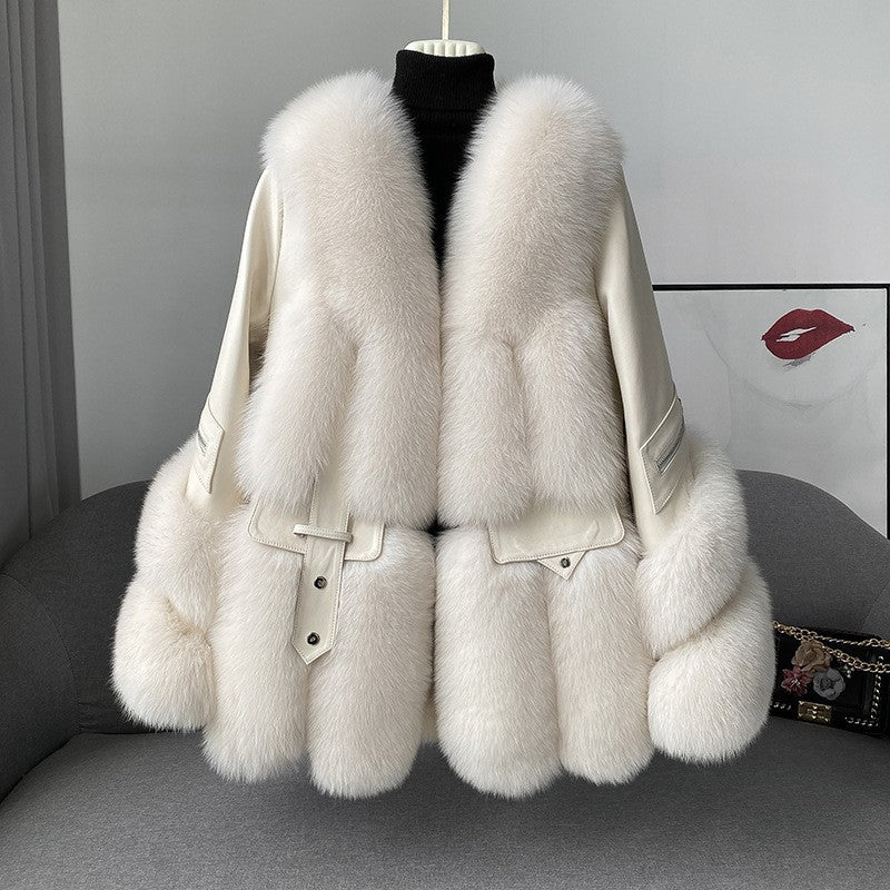 Manteau long une pièce pour femme en fourrure