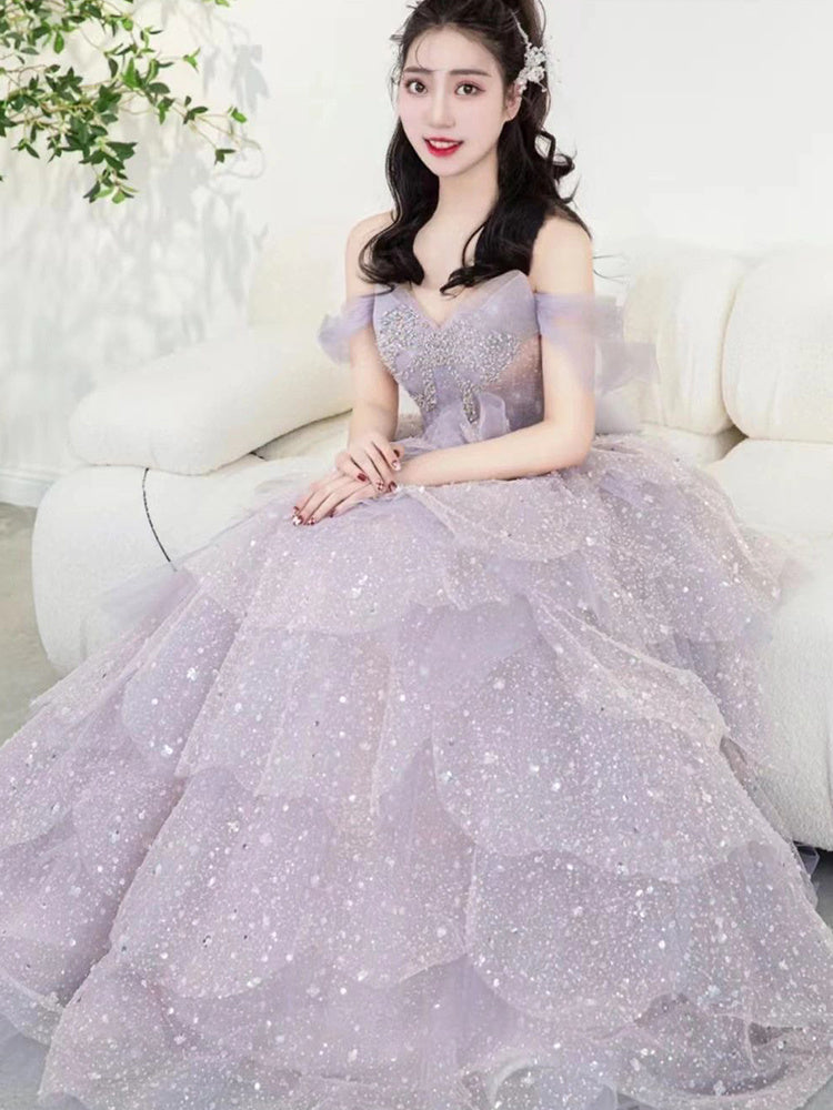 Off-shoulder Evening Dress Women's Host Performance Dress