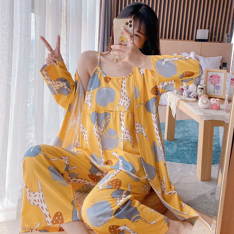 Ensemble de pyjama trois pièces pour femme en fibre de polyester M-XL