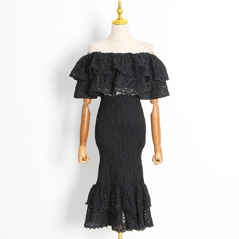 Ensemble chemise irrégulière à volants et jupe sirène taille haute pour femme