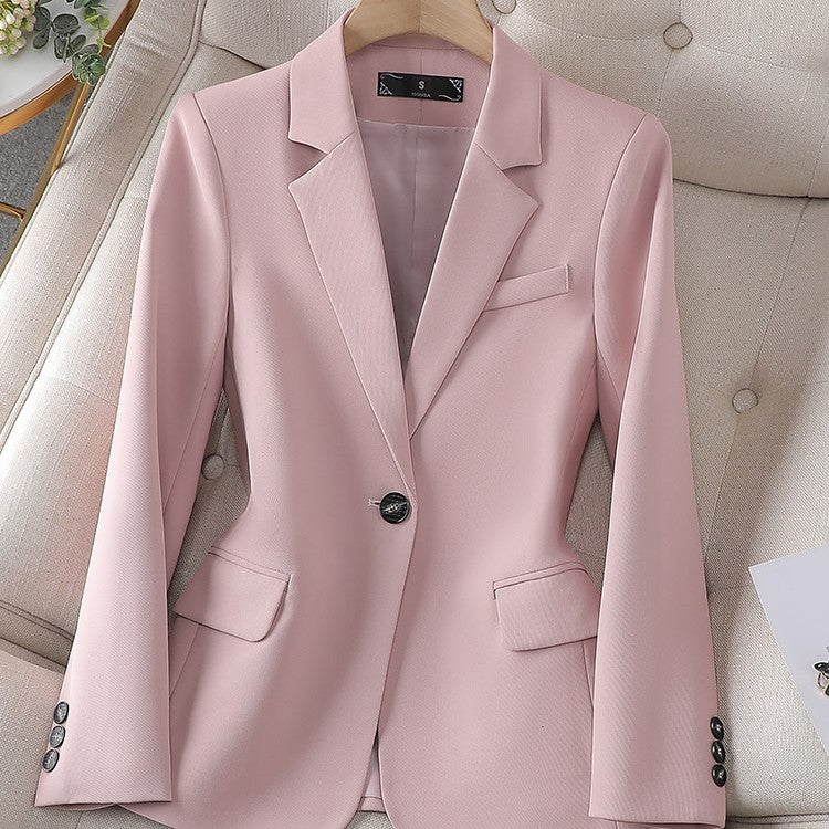 Women's Casual Long Sleeve Suit Jacket in Blue, Pink, Black & Coffee Polyester