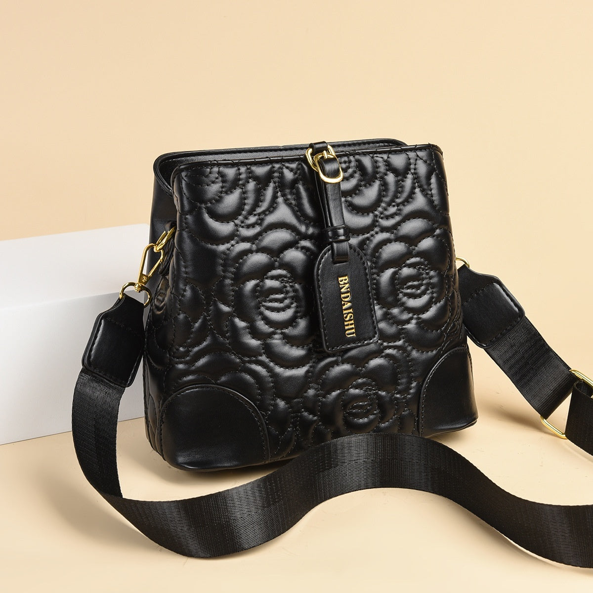 Large Capacity Black PU Women's Shoulder Messenger Bag