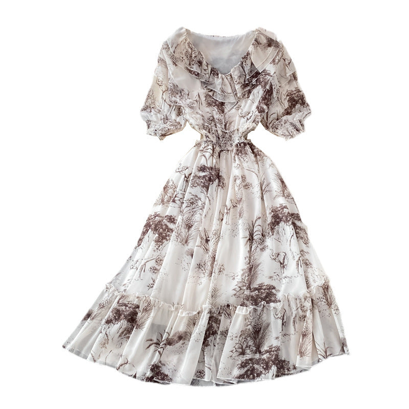 Super Fairy High Waist Slimming Flounce Chiffon Dress