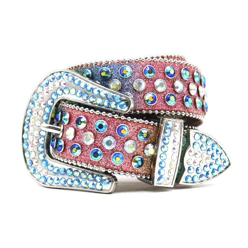 Fashion Rhinestone Thin PU Leather Belt for Women and Men