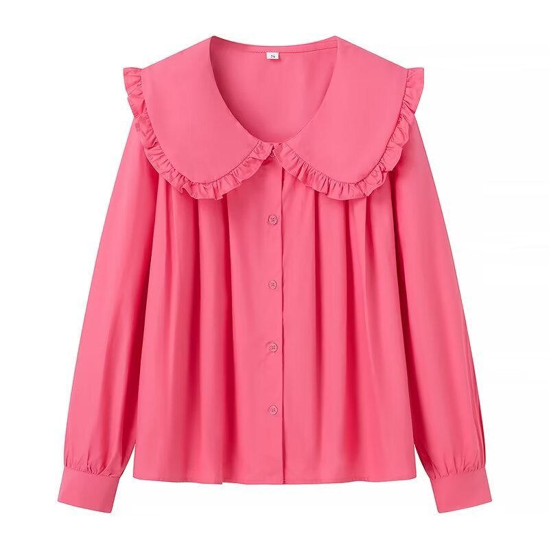 Women's Doll Collar Long-Sleeve Casual Shirt Polyester S-XL