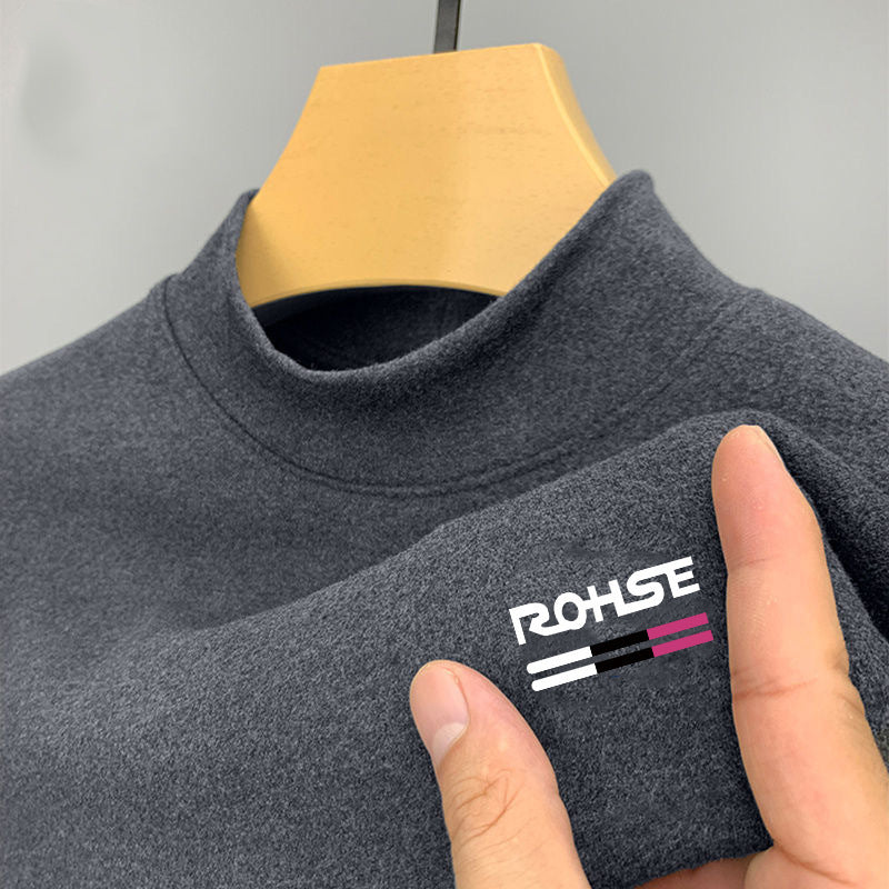 Double-Sided Dralon Men's Half-High Collar Long-Sleeve T-Shirt Slim Fit Wool Lining