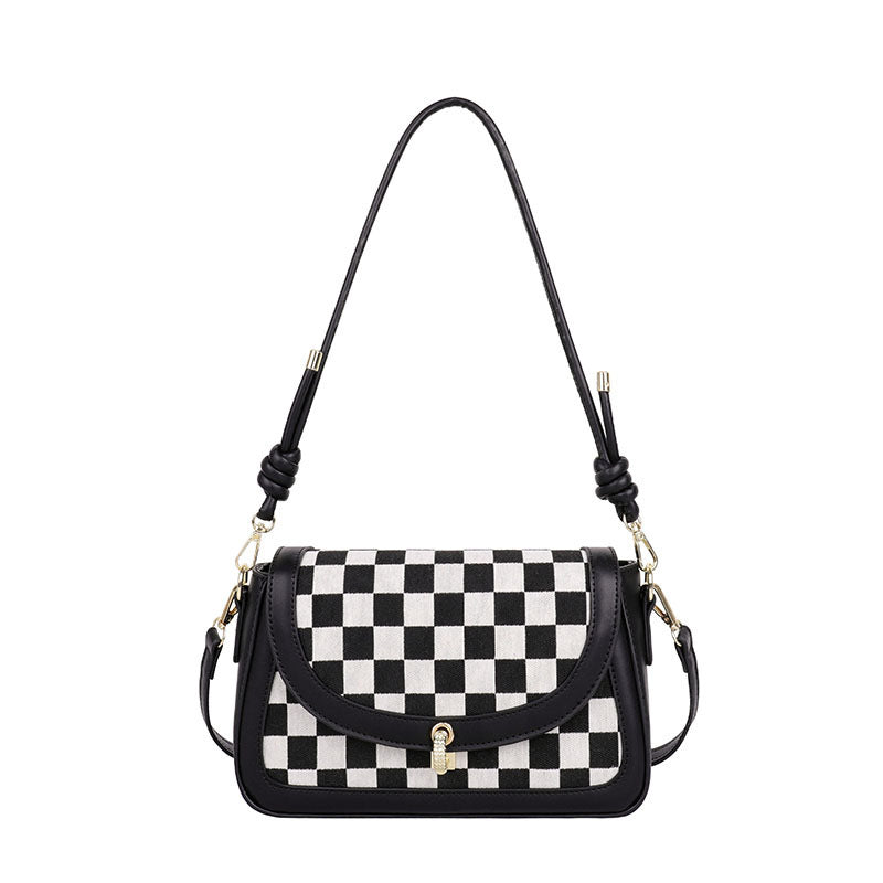 Plaid PU Messenger Bag 26x16x6cm Black Brown