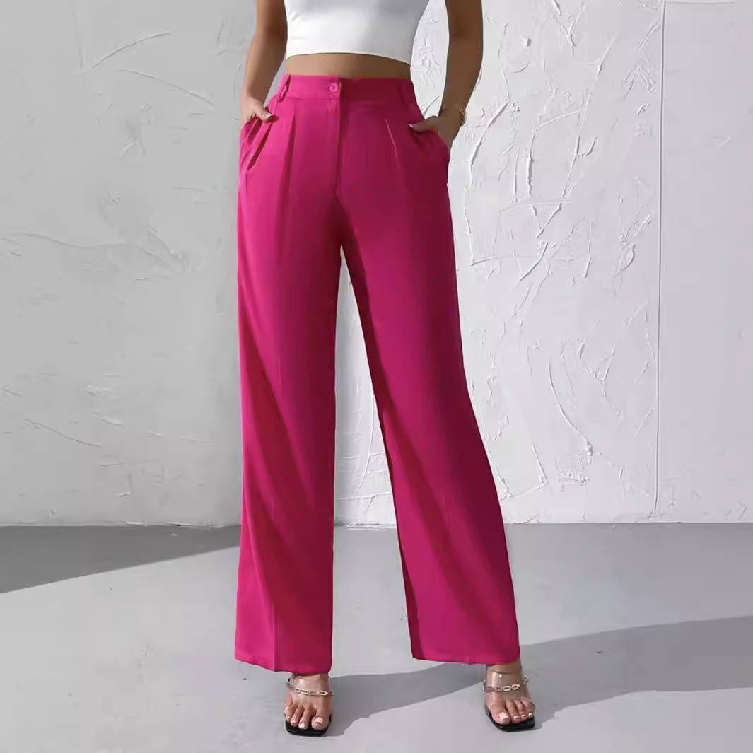 Women's Elegant Solid Color Suit Pants Polyester Micro Elasticity S-XXL