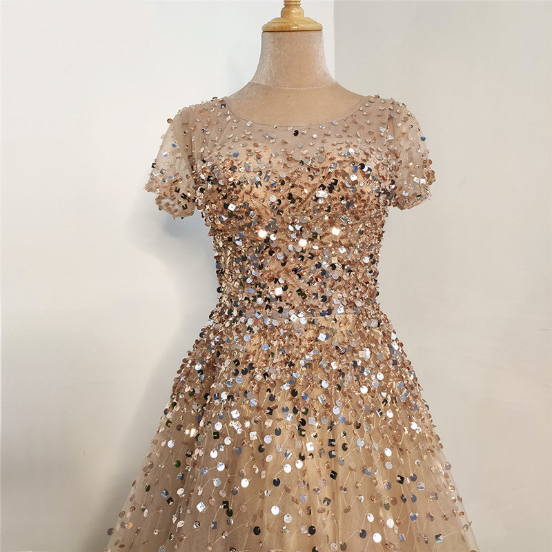 Host Evening Gown Sequin Beading Cocktail Dress in Organza Polyester