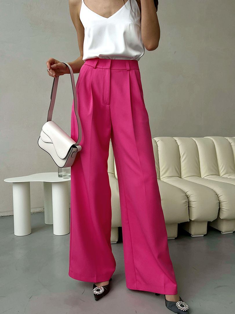 بنطلون نسائي كاجوال سادة من ألياف البوليستر بقصة درابيه
