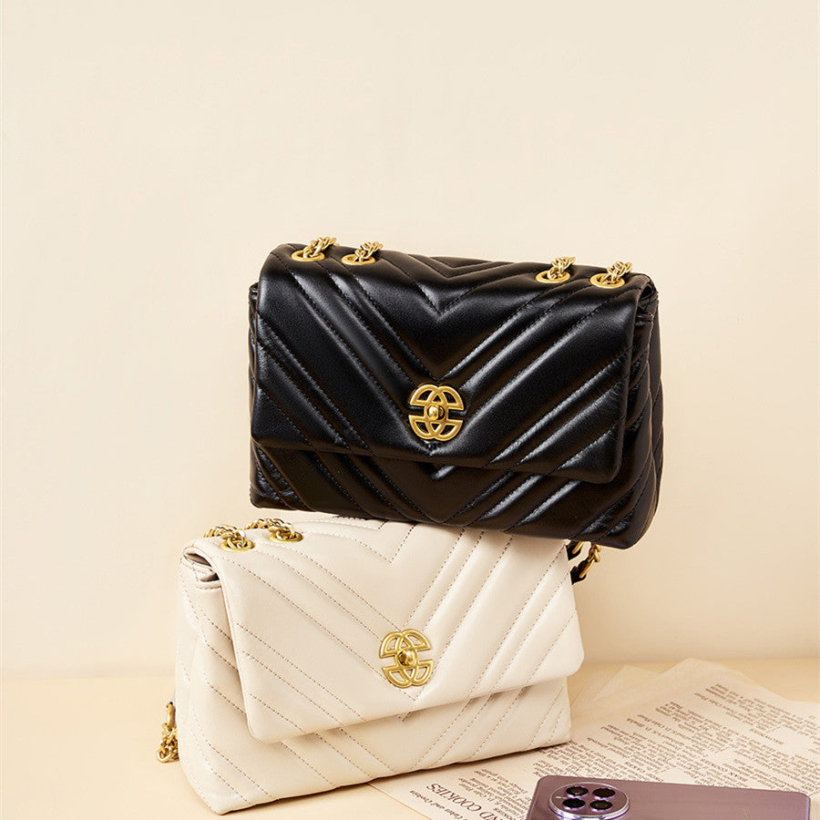 Women's Genuine Cowhide Diamond Chain Square Shoulder Messenger Bag