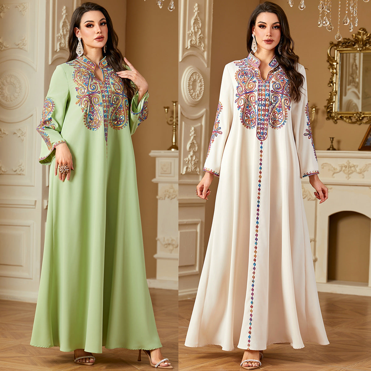 Robe longue élégante brodée de perles pour femmes musulmanes
