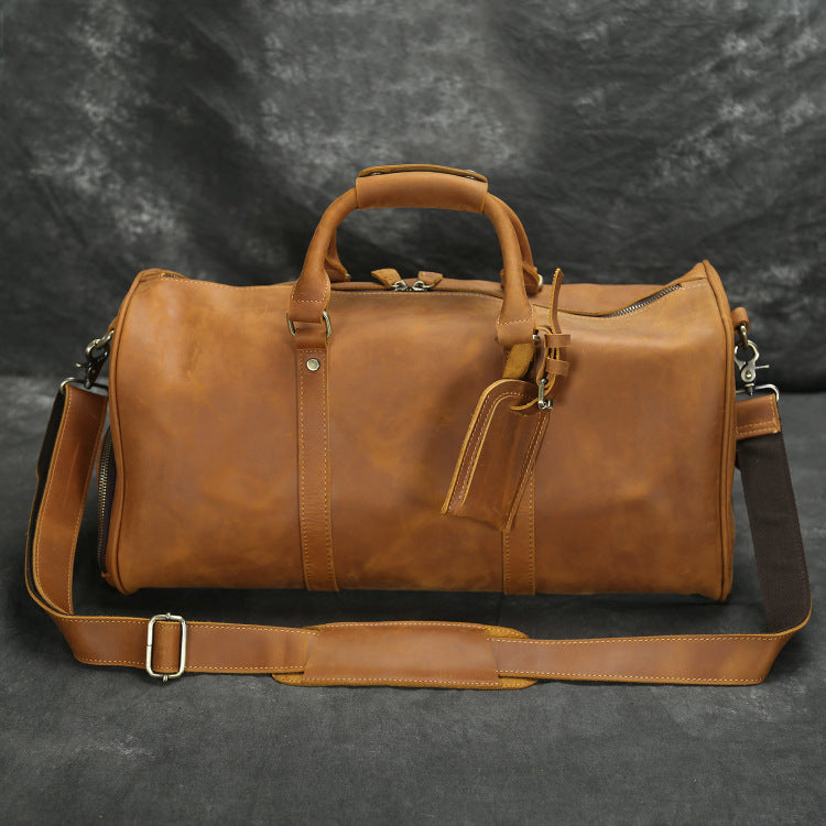 Sac de Voyage Homme Vintage en Cuir Crazy Horse Grande Capacité 50cm