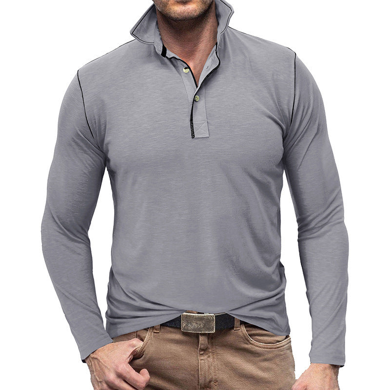 Men's Long Sleeve Henley Lapel T-Shirt Top