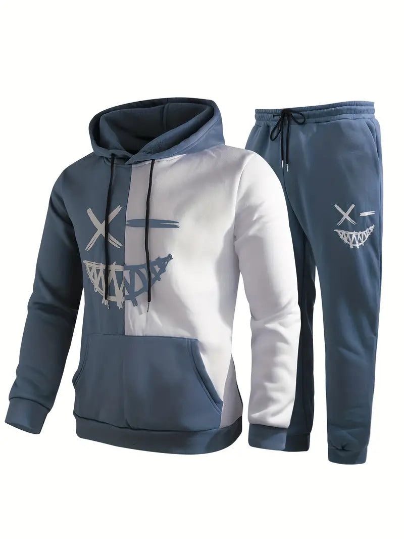 Classic Plaid Hooded Long Sleeve Sweater Suit 2-Piece Set for Sports & Leisure