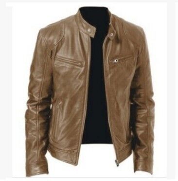 PU Leather Slim Fit Jacket in Khaki, Brown & Black, Sizes S-5XL