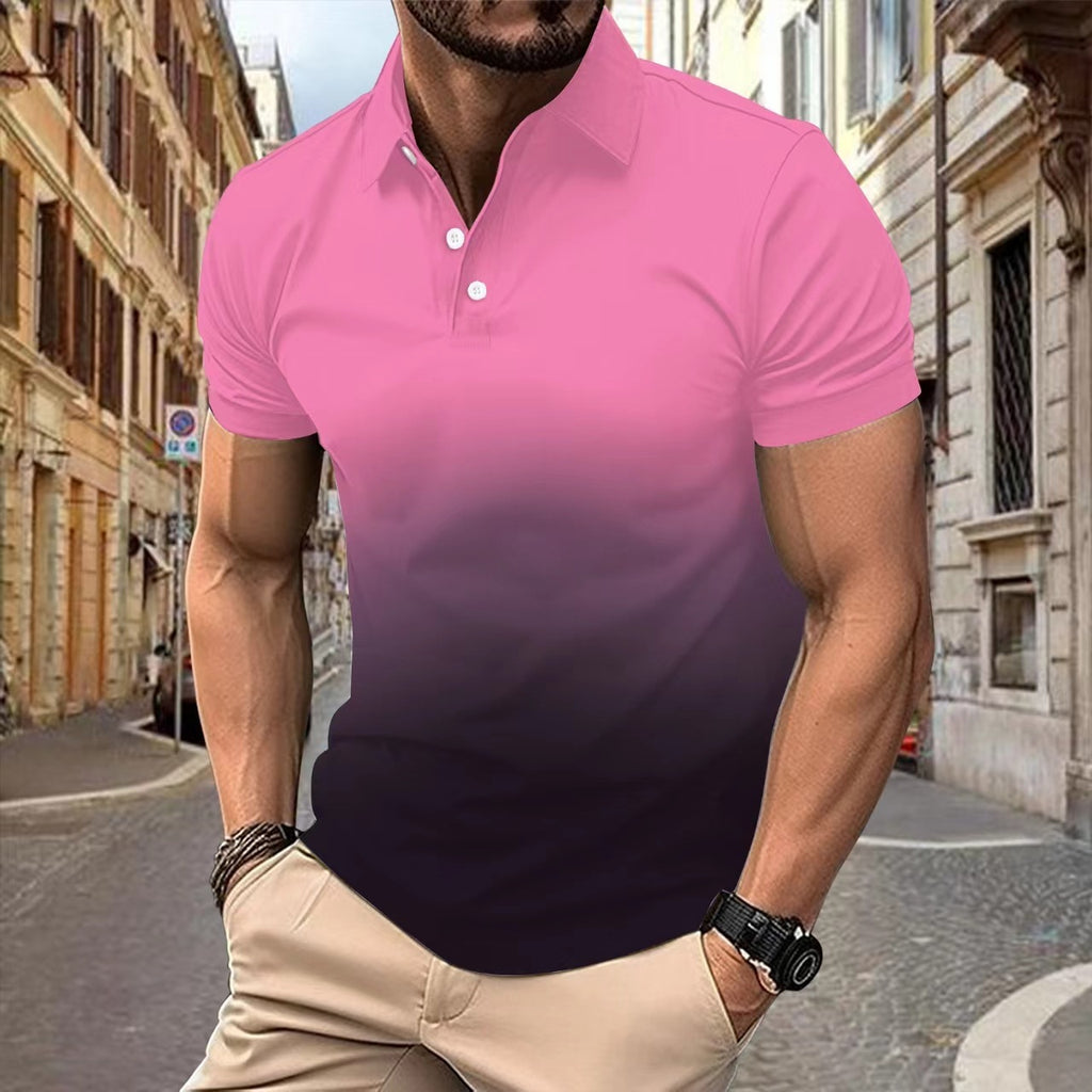 Pixie Gradient Dot Pocket Polo Shirt Men Short Sleeve Polyester