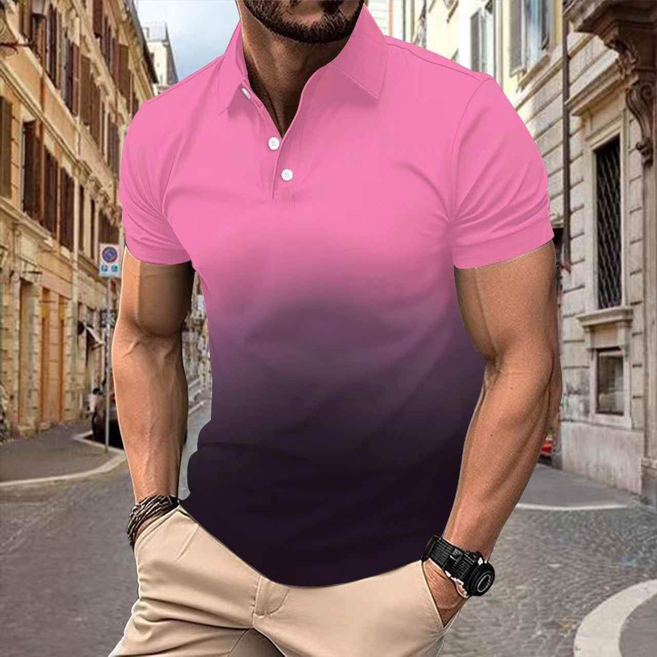 Pixie Gradient Dot Pocket Polo Shirt Men Short Sleeve Polyester