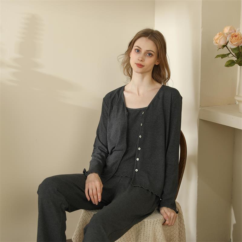 French Style Cotton Three-Piece Pajamas for Women