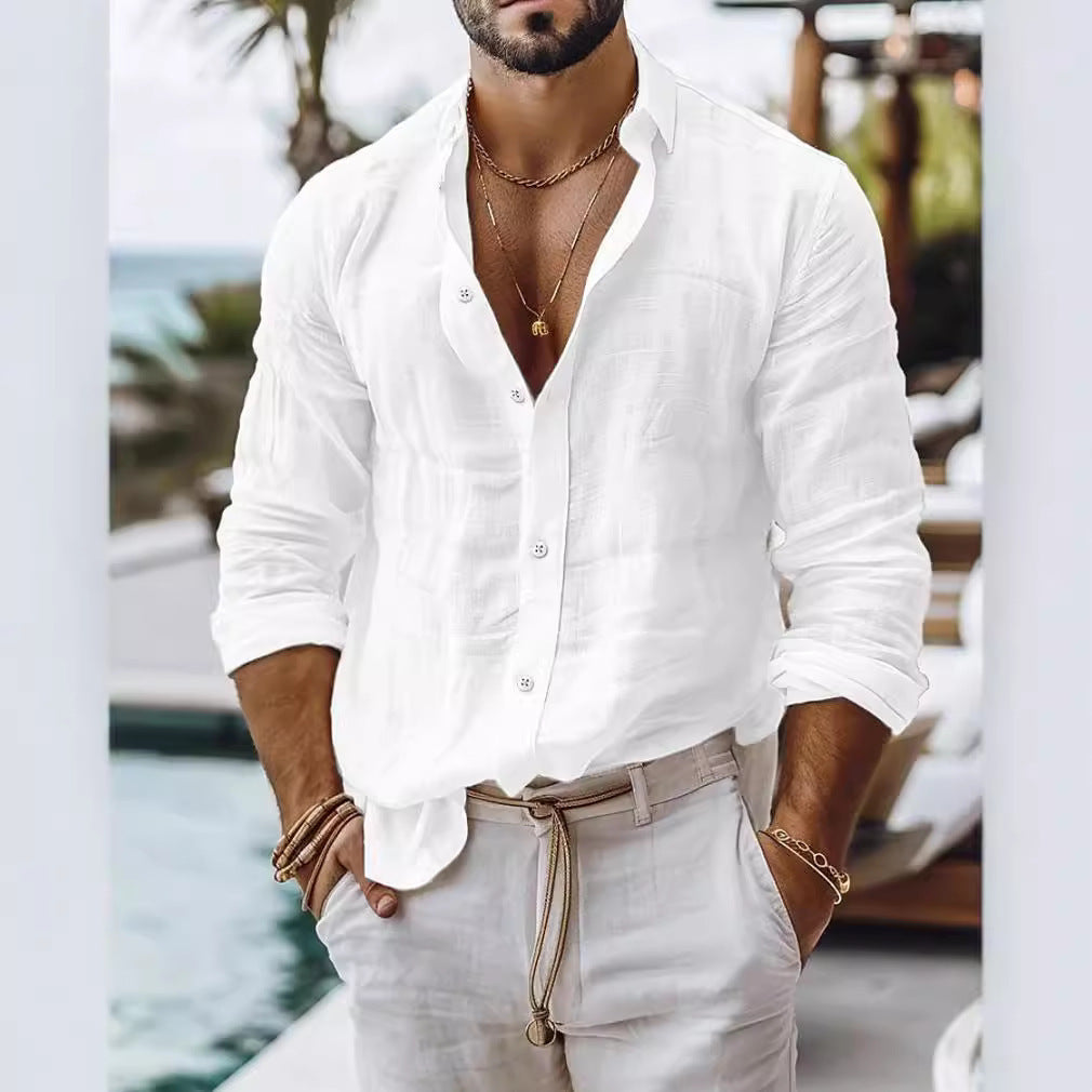 Men's Cotton Blend Linen Long Sleeve Casual Shirt