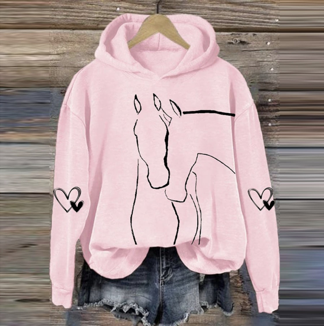 Loose Fit Hoodie with Simple Geometric Line-Art Pattern