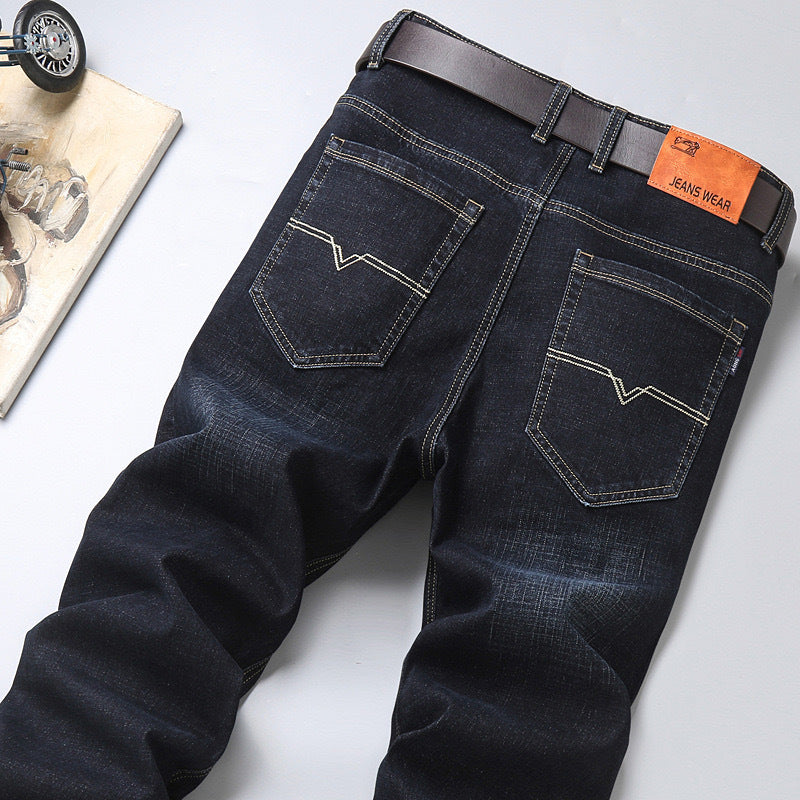 Men's Loose Straight Stretch Jeans - Blue & Black, Sizes 28-40