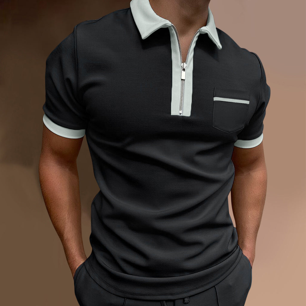 Men's Slim Fit Lapel Polo T-Shirt with Pocket