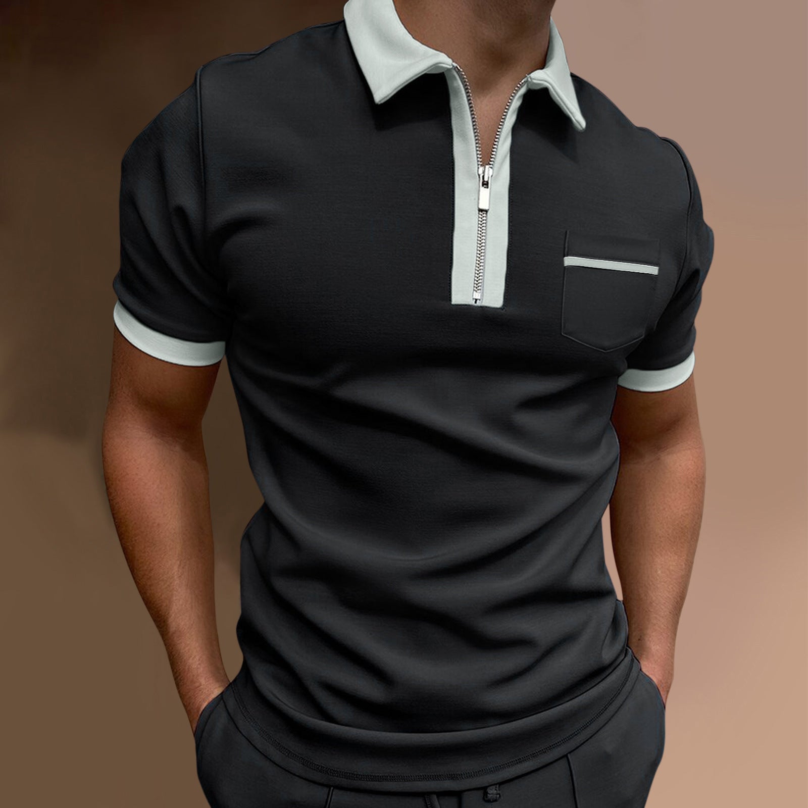 Men's Slim Fit Lapel Polo T-Shirt with Pocket