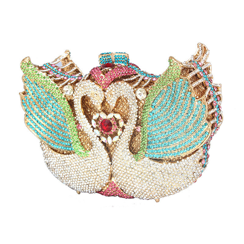 Color Moon Full Swan Small Sequin Shoulder Bag With Diamonds