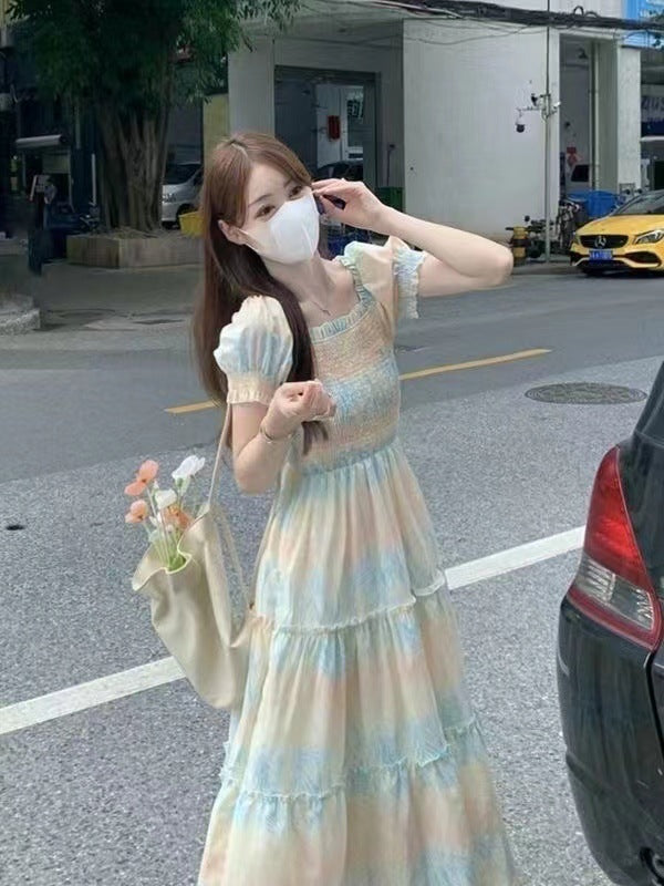 Fashionable Elegant French Floral Dress Women
