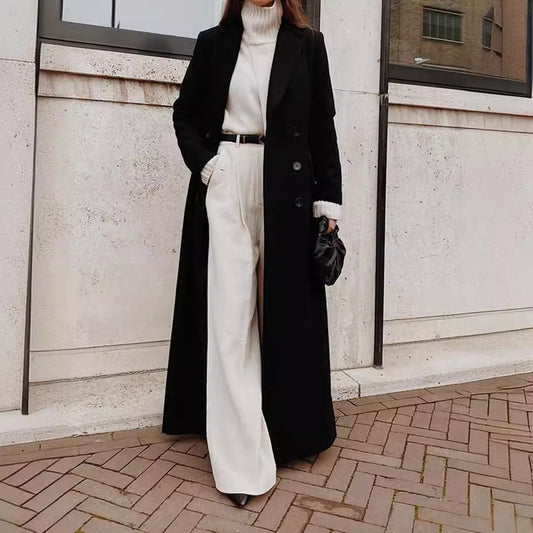 Women’s Autumn Winter Long Woolen Coat Warm Pure Color