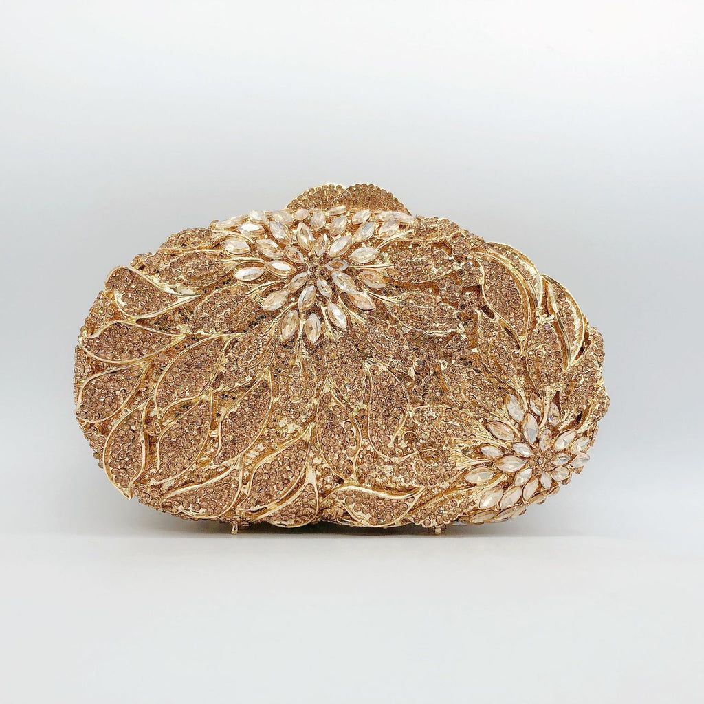 Leaf Flower Diamond Inlaid Hard Oval Dinner Bag