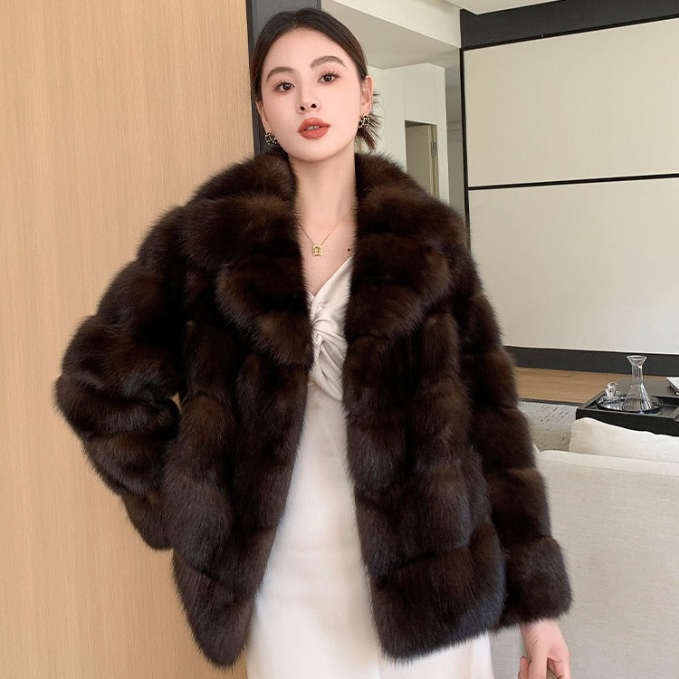Purple Sable Artificial Fur Thick Warm Jacket