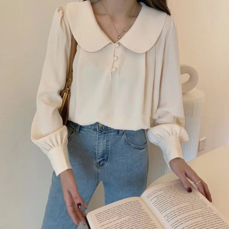 Doll Collar Chiffon Puff Sleeve Shirt Top