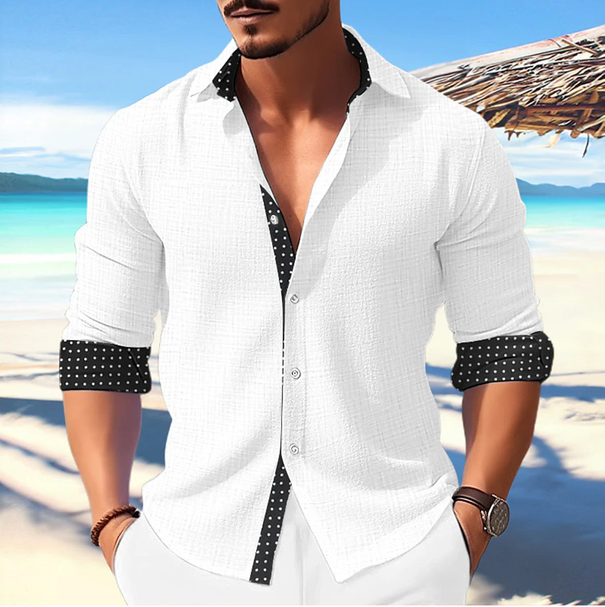 Men's Casual 3D Printed Long Sleeve Shirt Polyester Fiber