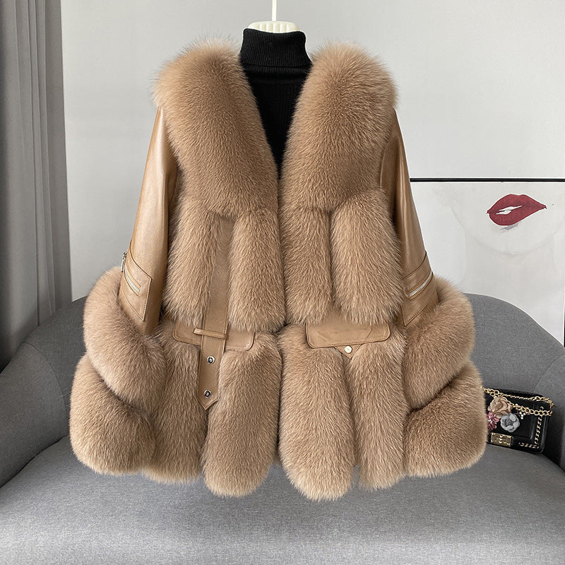 Manteau long une pièce pour femme en fourrure