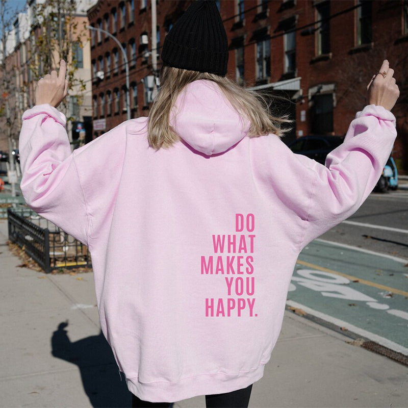 Sweat à Capuche Sport Ample avec Imprimé "Do What Makes You Happy"