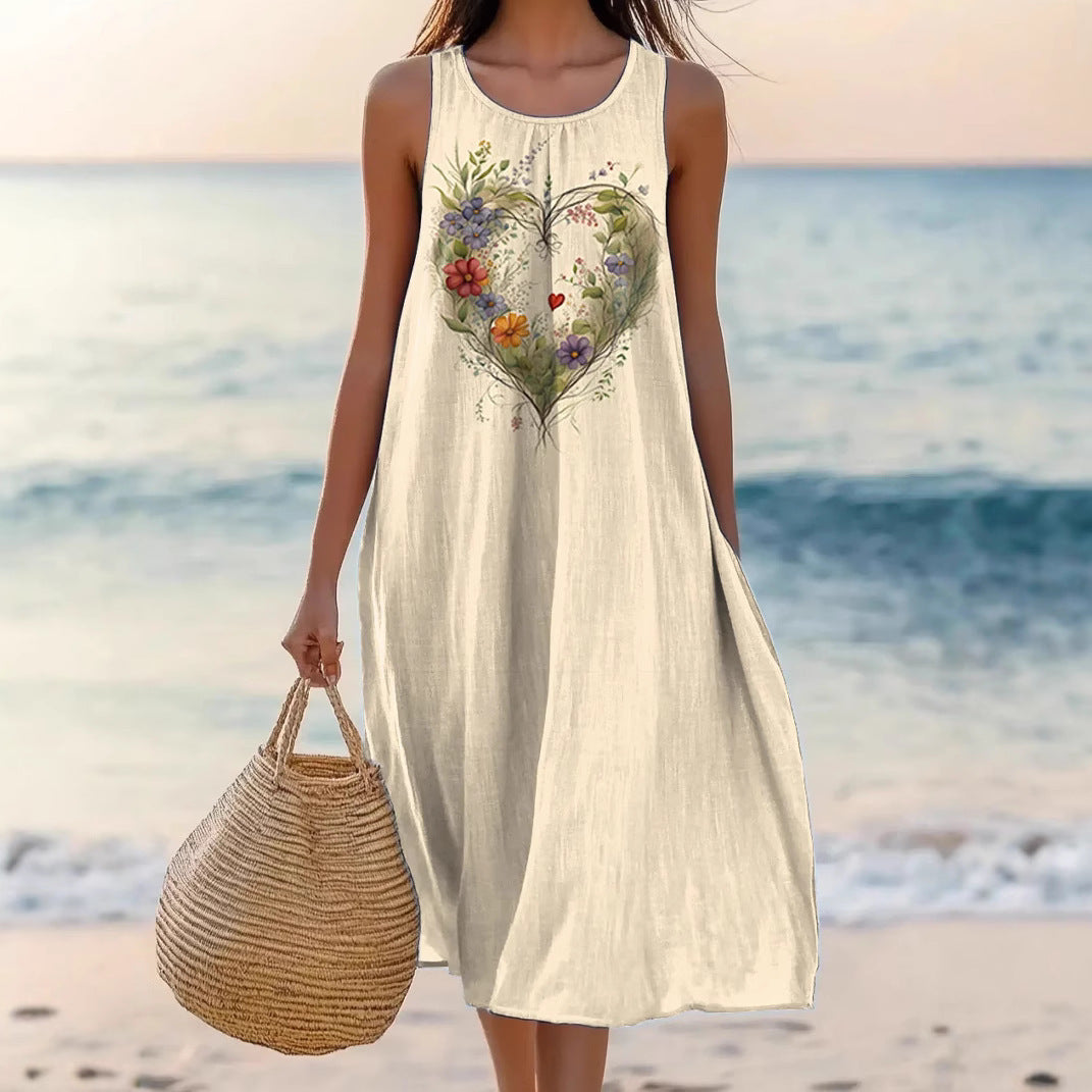 Polyester Short-Sleeve A-Line Dress for Women