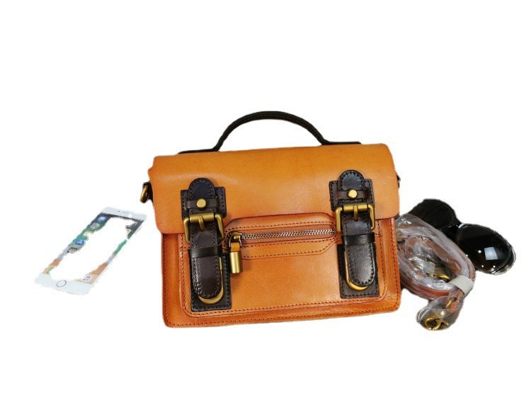 Women's Leather Hard Vegetable Tanned Vintage Messenger Bag