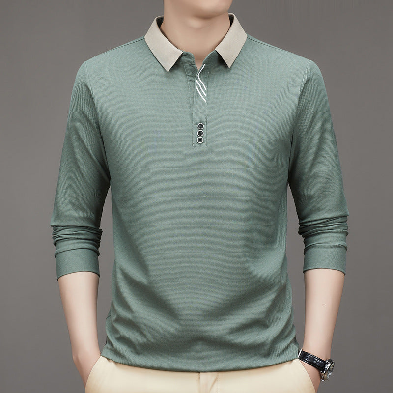 Men's Autumn Business Fit Solid Color Polo Collar Shirt