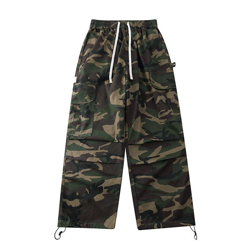 Camouflage Street Hip-hop Green Loose Tappered Overalls Casual Sports Style