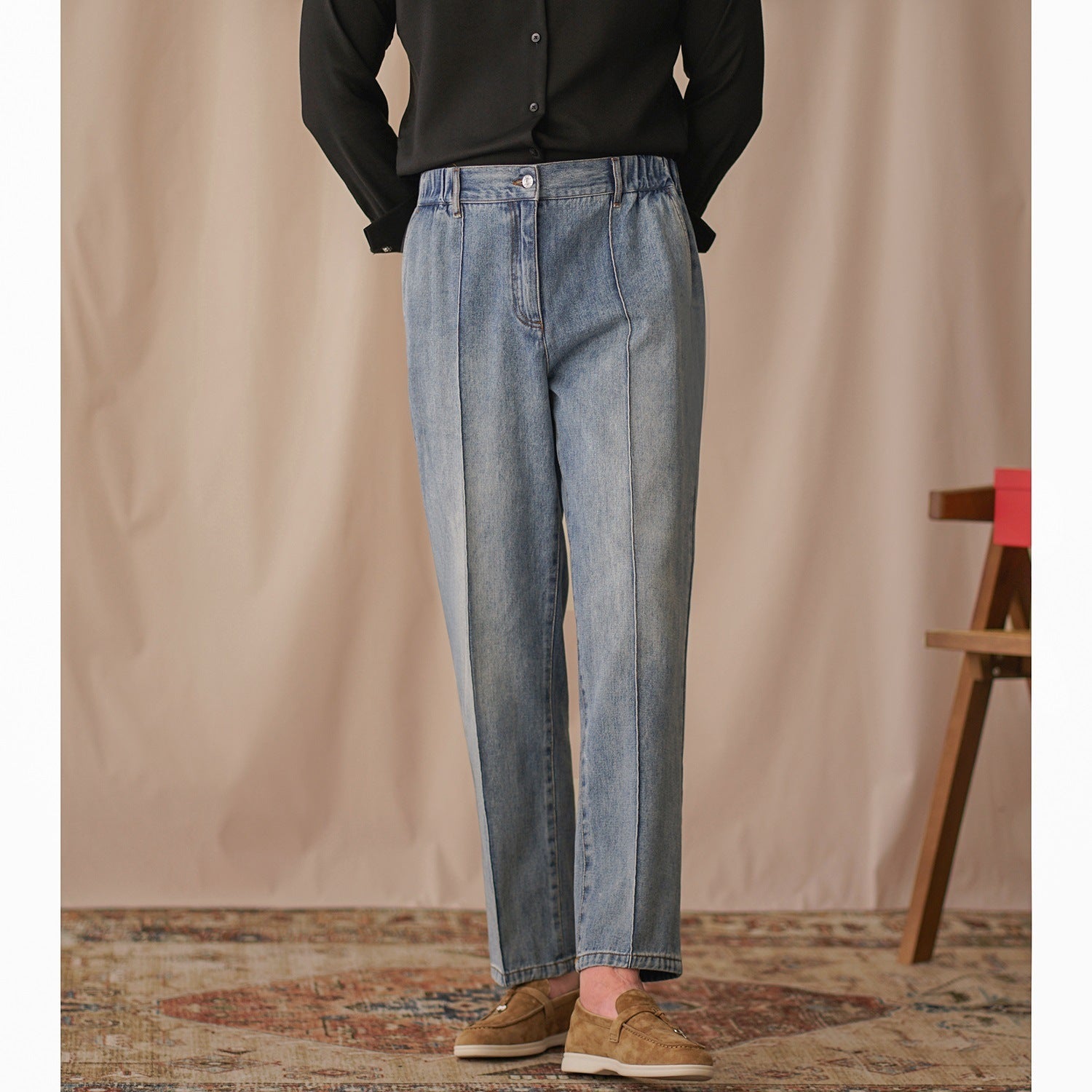 British Style Mid Waist Straight-Leg Cropped Pants