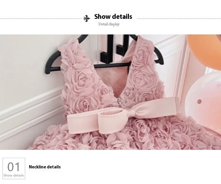 Robe de Princesse Rose pour Bébé Fille 1 An Anniversaire