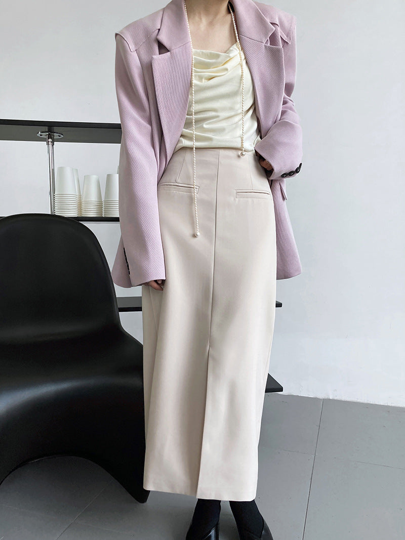 Luxi Fashion Women's Casual Polyester Split Suit Skirt Long