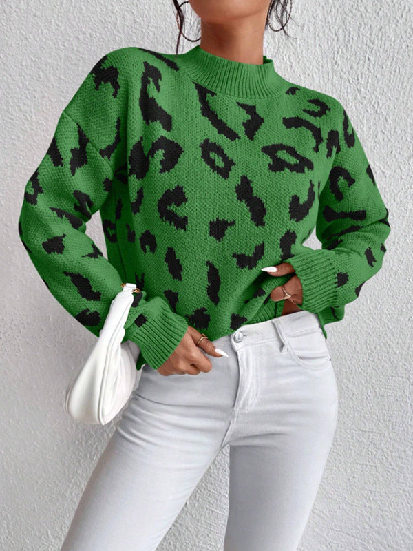 Haut pull jacquard imprimé léopard printemps et automne