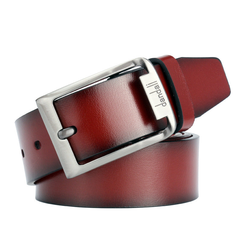 Men's Casual Leather Belt with Antique Letter Pin Buckle, 110-125cm, Black & Brown