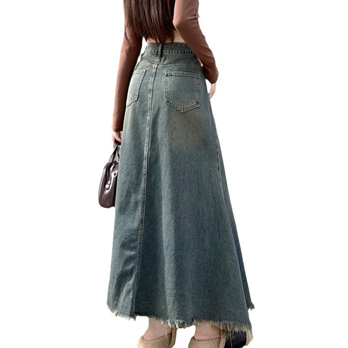 Autumn High Waist Retro Denim A-Line Overall Dress